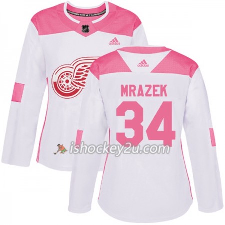 Dame NHL Detroit Red Wings Trøje Petr Mrazek 34 Adidas 2017-2018 Hvid Lyserød Fashion Authentic Dame NHL Detroit Red Wings Trøje Petr Mrazek 34 Adidas 2017-2018 Hvid Lyserød Fashion Authentic